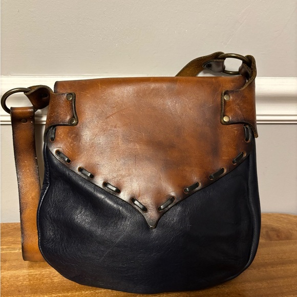 Navy blue and brown, gorgeous, smooth leather bag - Picture 2 of 8